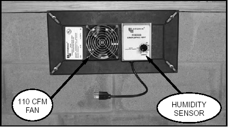 The powered crawl space vent fan has a built in thermostat and humidistat.